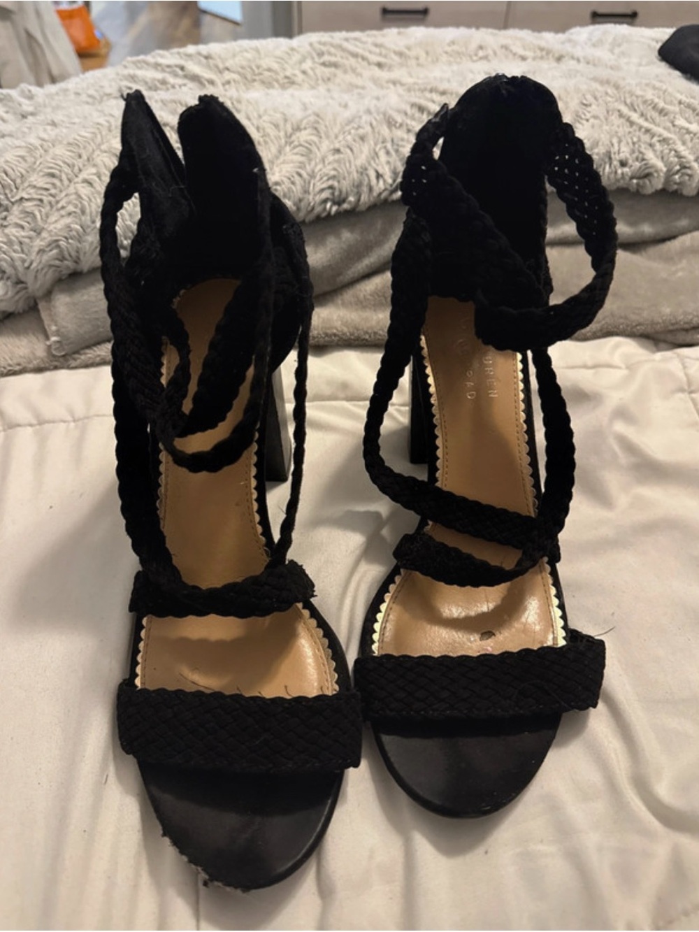 Lauren Conrad Black Braided Lace-Up Block Heels